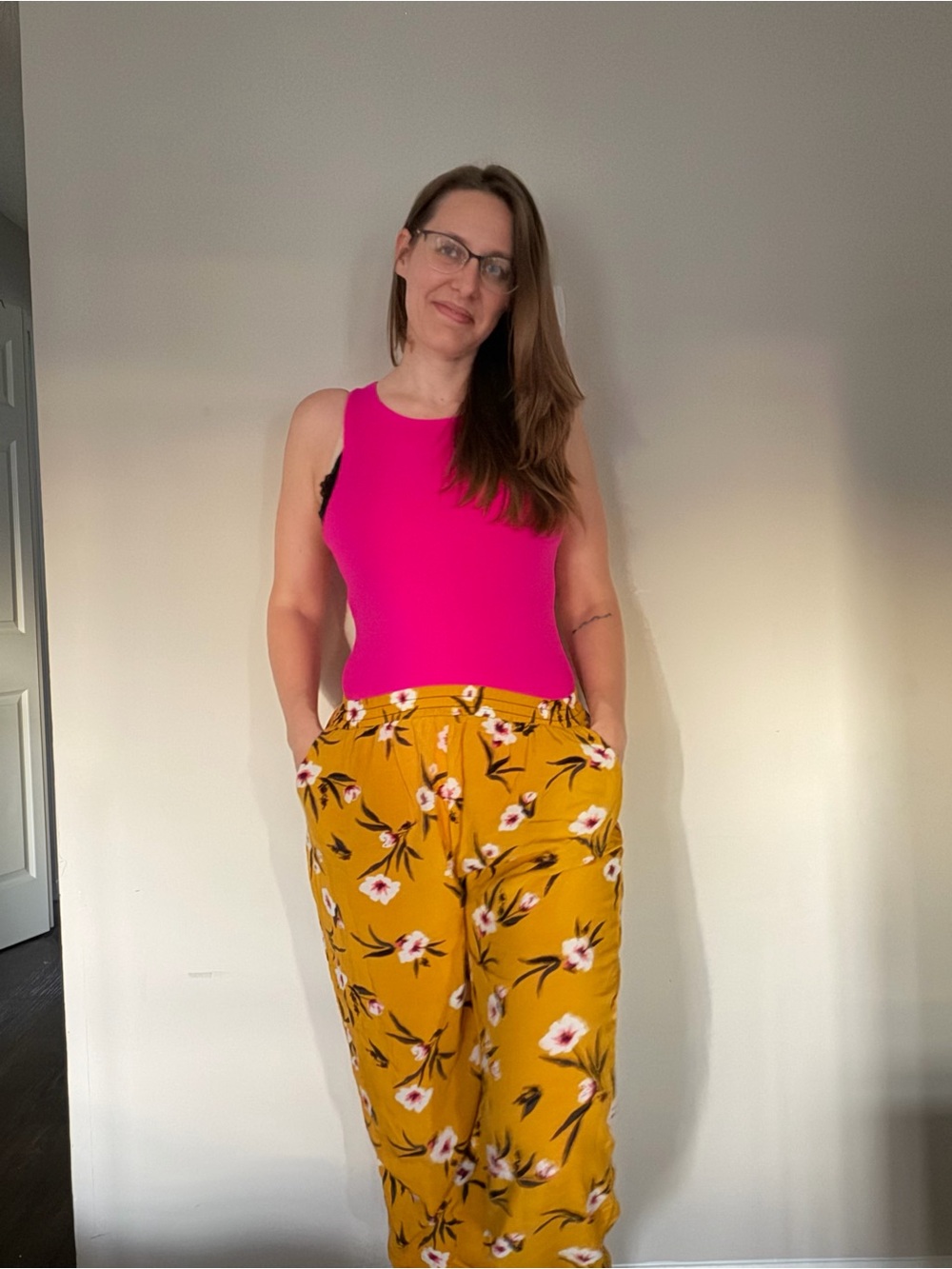 shosho Mustard Floral Jogger Slacks